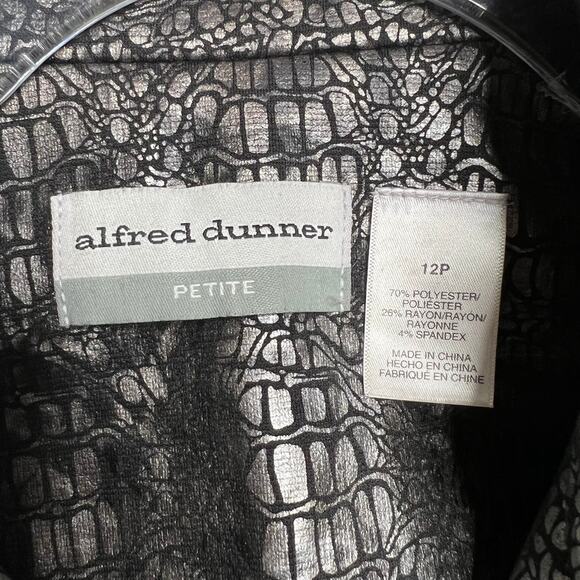 ALFRED DUNNER Petite Metallic Snakeskin Full Zip Up Jacket Black Silver Size 12P - Picture 5 of 9